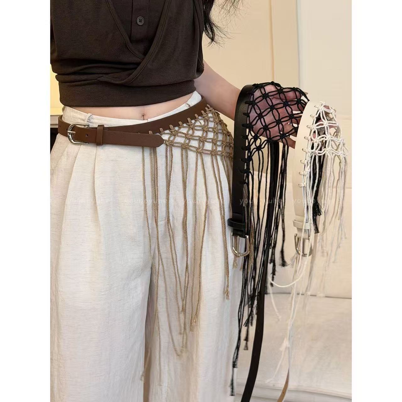 Y2K Ethnic Fashion - Cintos Casuais Y2K com Franjas, Cintos