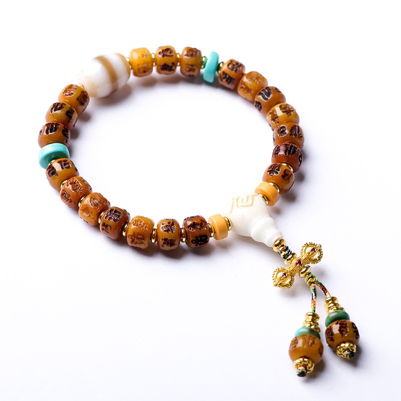 Ethnic Fashion Way - Pulseira Tibetana de Osso Esculpido com