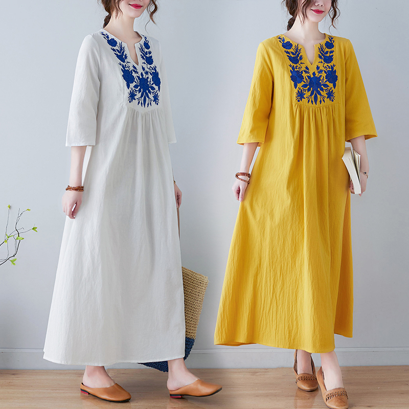 Ethnic Fashion Dress - Novo Vestido Midi de Algodão e