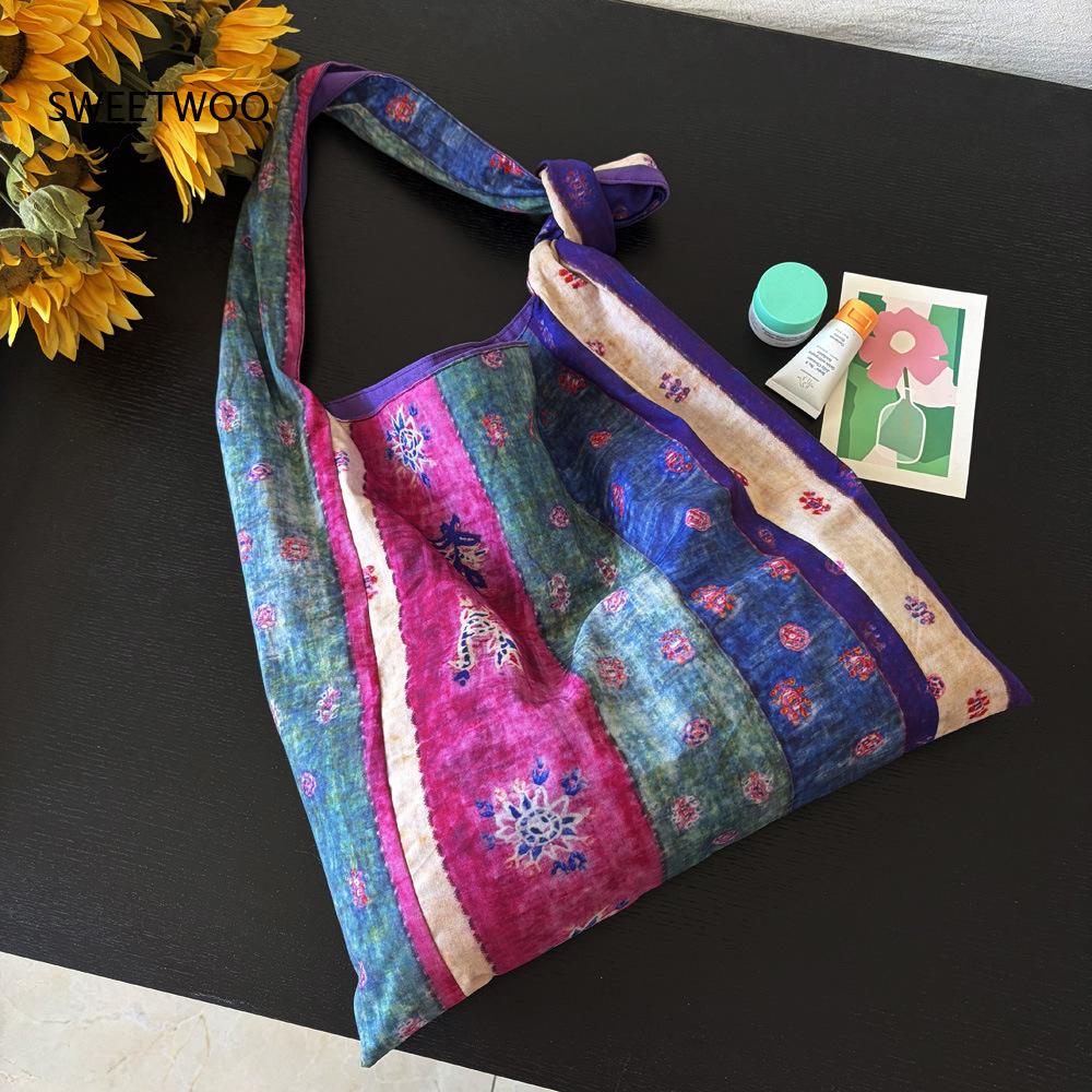 Ethnic Fashion Way - Bolsa Tote de Algodão com Listras