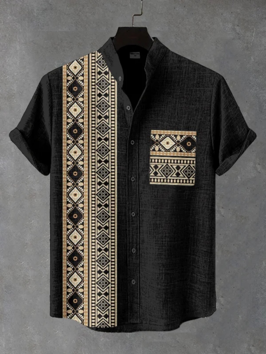 Men'S Ethnic Fashion Trends - Camisa Masculina Retrô Étnica Tribal de