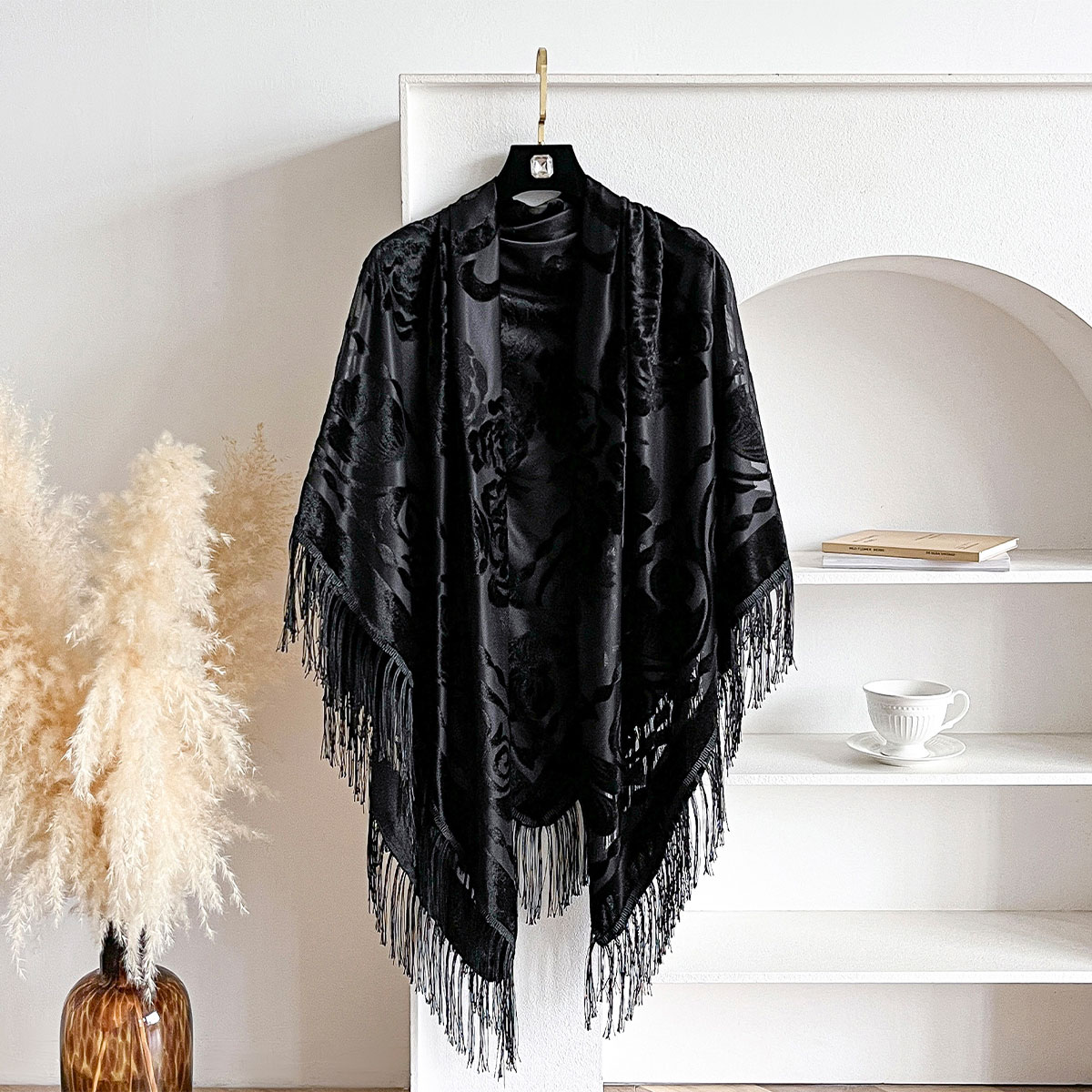 Winter Ethnic Fashion For Women - Cachecol de Veludo Retrô com Borlas