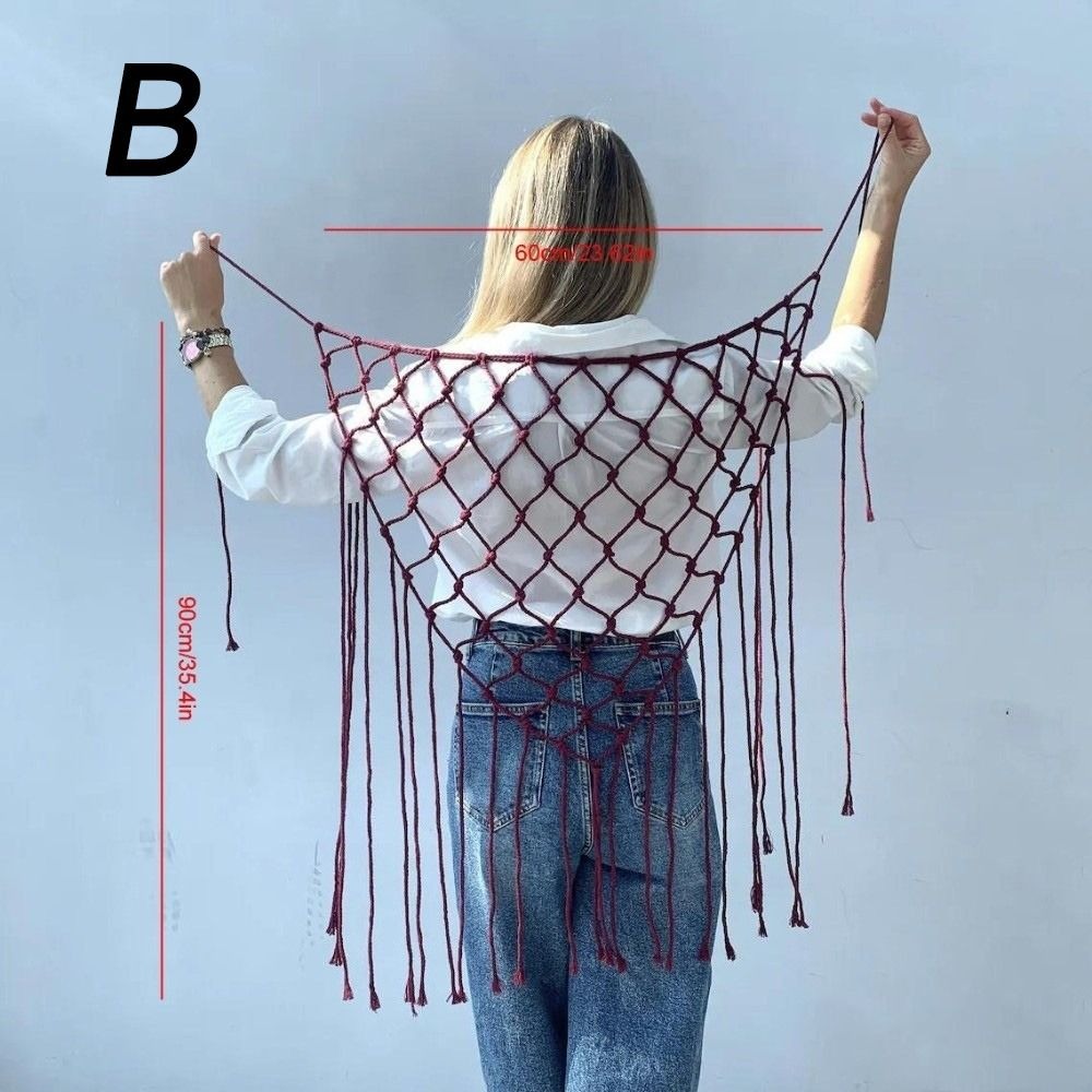Ethnic Fashion Designer - Lenço/Xale Boêmio de Franjas em Rede