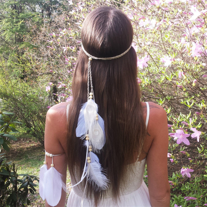 Handmade White Feather Headban - Ethnic Fashion India avaliação e preço