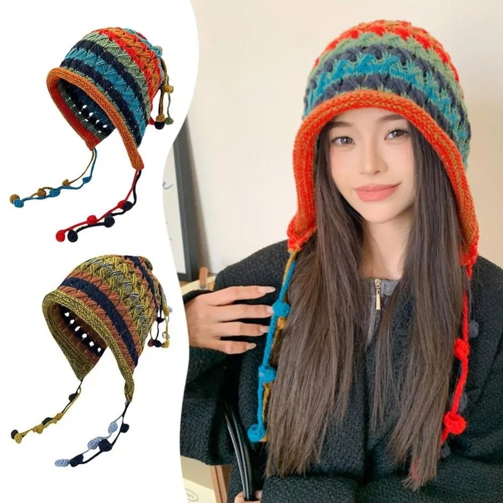 Gorro de Lã Tricotado com List - Winter Ethnic Fashion For Women avaliação e preço